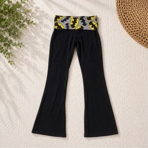 Batman Black Flare Leggings with Yellow Bat Waistband